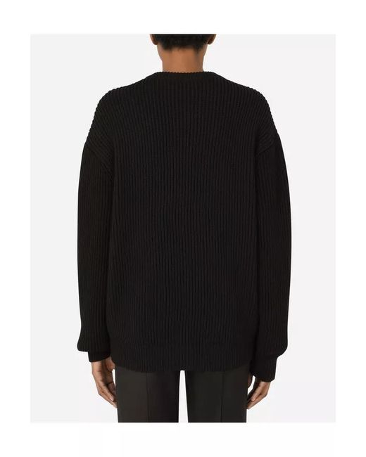 Dolce & Gabbana Black Logo-Embroidered Wool Jumper