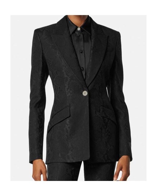 Versace Black Pattern-Jacquard Single-Breasted Blazer