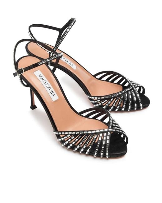 Aquazzura Black Hold Me Crystal 85 Embellished Satin Sandals