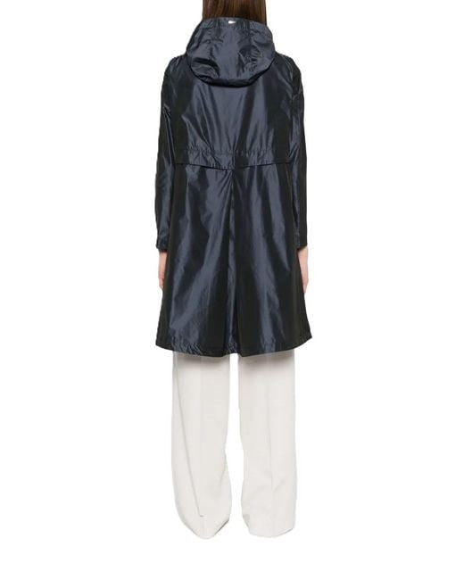 Herno Blue Long A-Line Hooded Coat