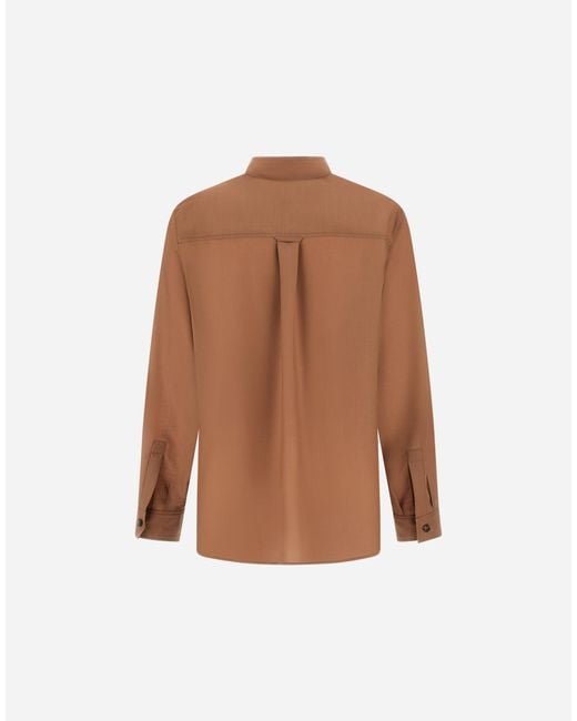 Herno Brown Chest-Pocket Curved Hem Shirt