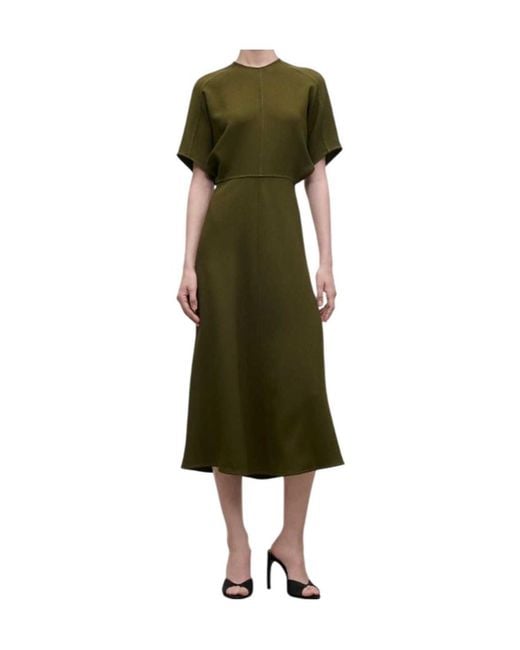 Victoria Beckham Green Short-Sleeve Flared Midi Dress