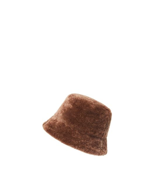 Loewe Brown Bucket Hat In Shearling