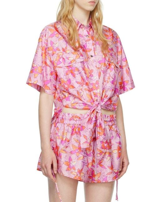 Isabel Marant Pink Floral-Print Short-Sleeve Shirt