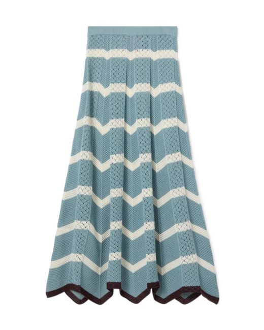 LaDoubleJ Blue Chevron-Knit Midi Skirt