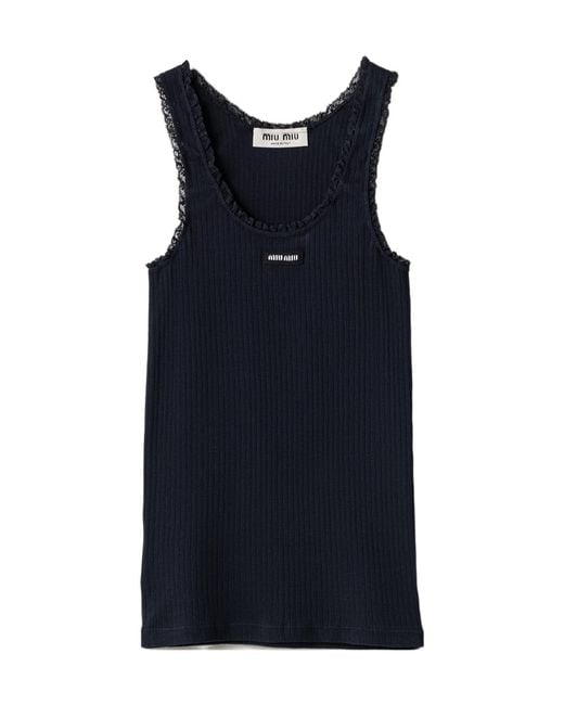 Miu Miu Blue Garment-Dyed Cotton Tank Top