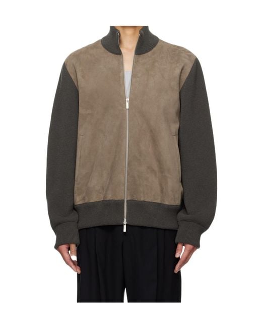 Ferragamo Brown Zip-Up Bomber Jacket for men
