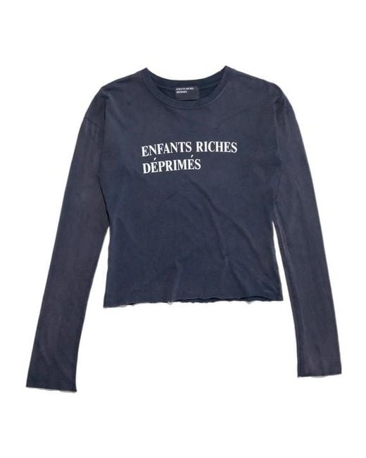 Enfants Riches Deprimes Blue Logo-Print Raw-Cut T-Shirt for men