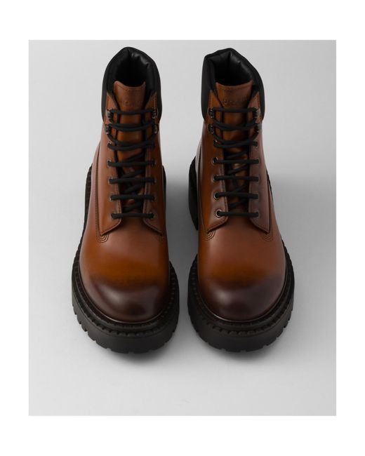 Prada Brown Leather And Re-Nylon Work Boots for men
