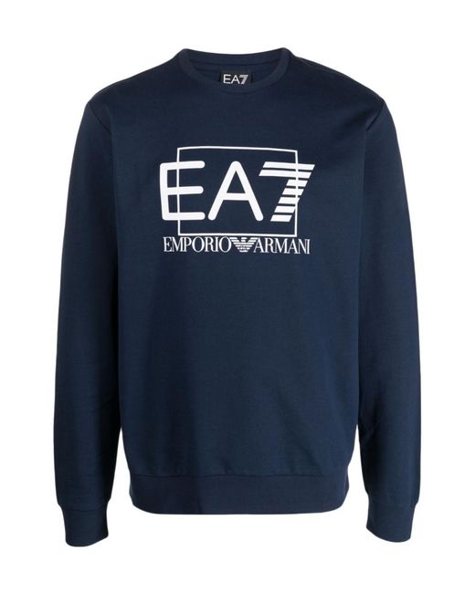 EA7 Blue Logo-Print Cotton Sweatshirt for men
