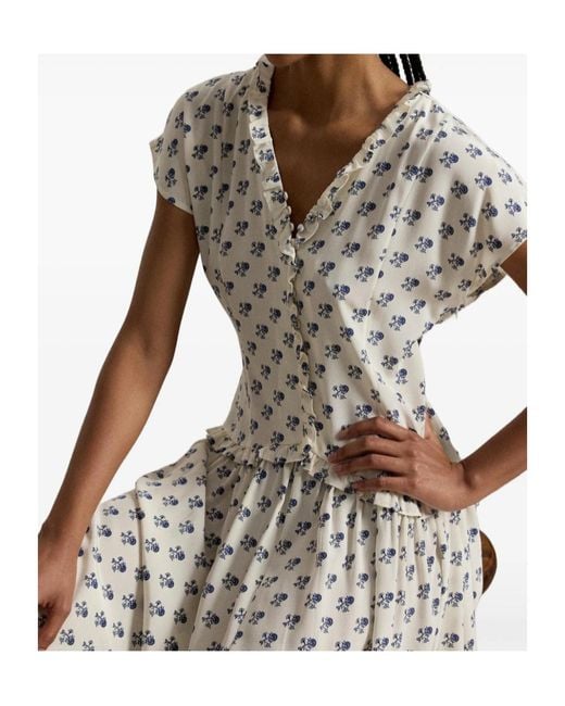 Polo Ralph Lauren White Ruffled Floral Midi Dress