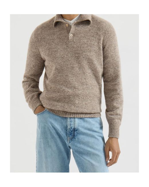 Brunello Cucinelli Brown Alpaca, Cashmere And Wool Knit Polo for men