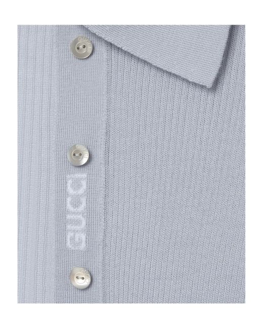 Gucci Blue Web-Stripe Polo Top