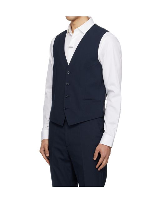Boss Blue Three-Piece Slim-Fit Stretch Jacquard Suit Set for men