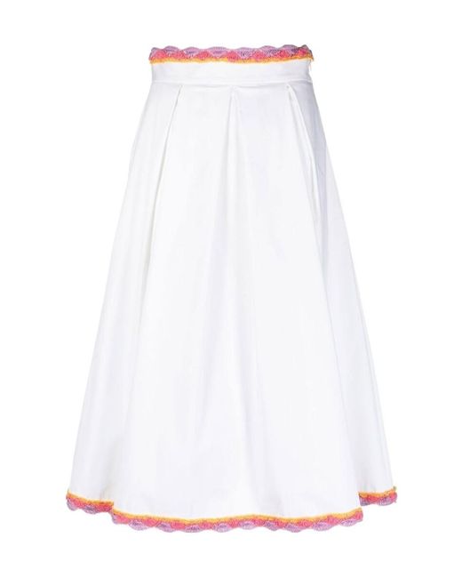 Moschino White Lace-Trim A-Line Skirt