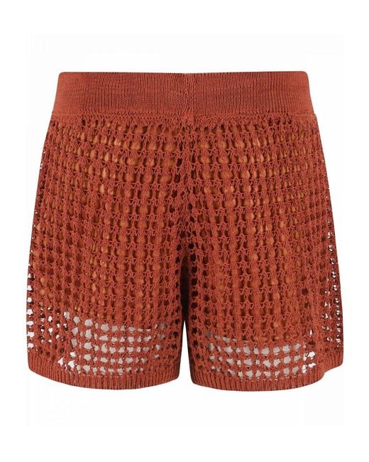 Roberto Collina Red Open-Knit Drawstring Shorts