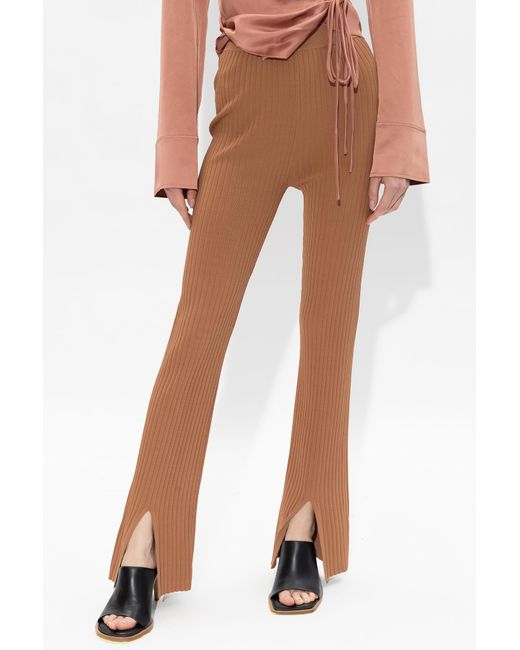 Nanushka Brown High-Waist Front-Slit Leggings