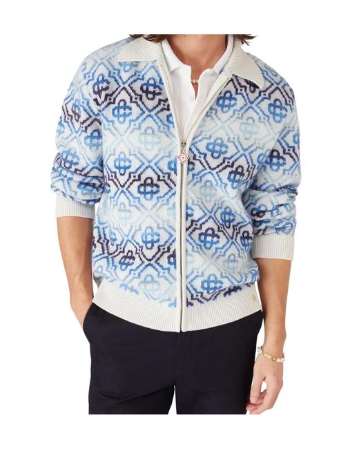 Casablanca Blue Space Dye Monogram Long Sleeved Cardigan for men