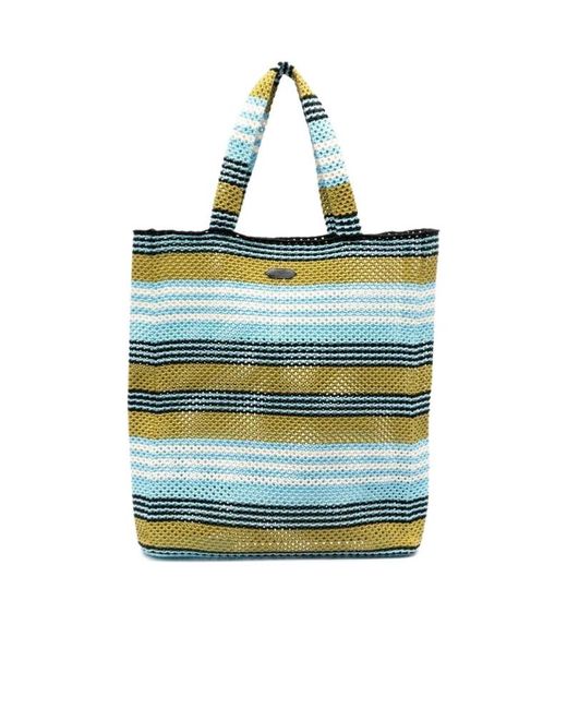 Lanvin Blue Striped Crochet Cotton Tote Bag