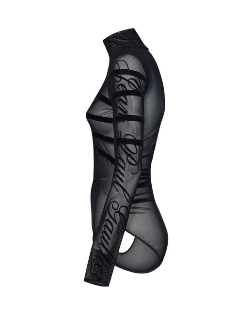 Jean Paul Gaultier Black The Striped Velvet Bodysuit