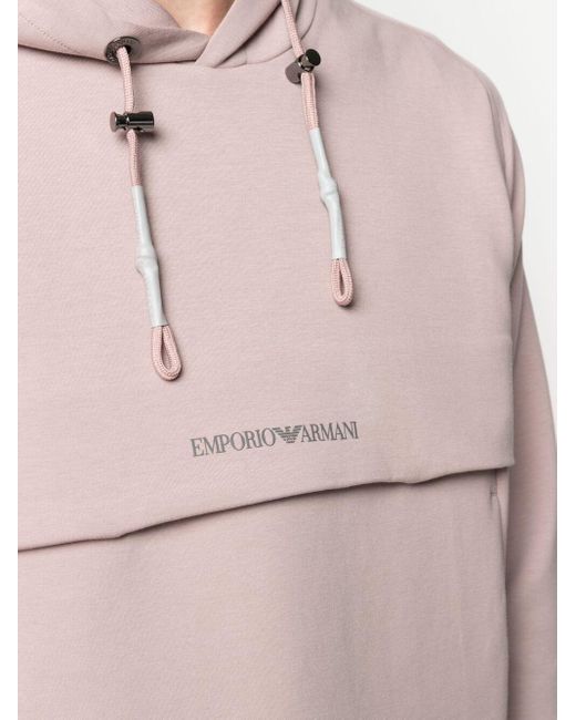Emporio Armani Pink Logo-Print Concealed-Pocket Hoodie for men
