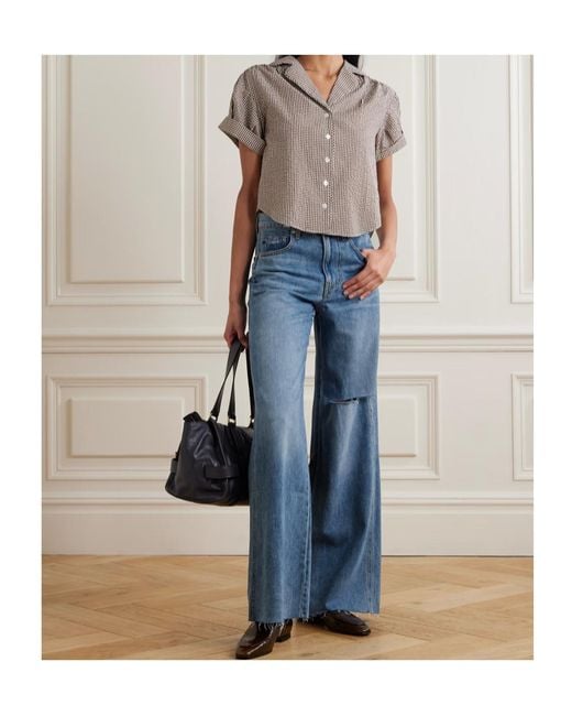 Veronica Beard Blue Kasey Frayed Mid-Rise Wide-Leg Jeans