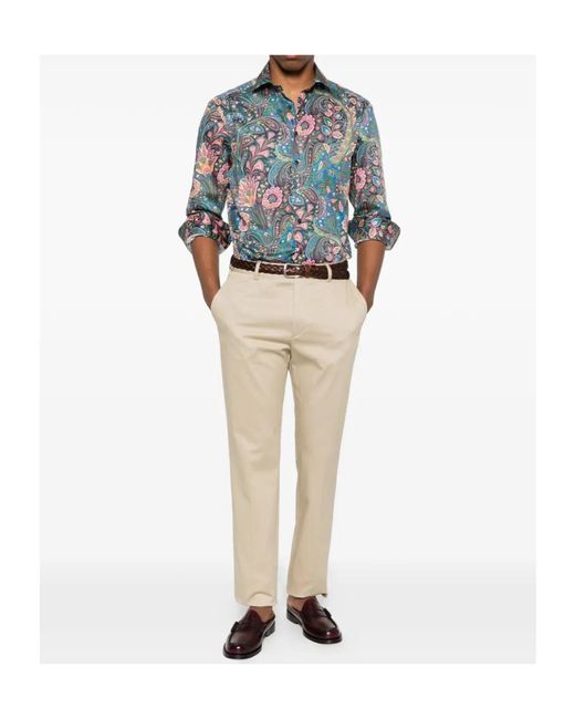 Etro Natural Pegaso Embroidered Tailored Trousers for men