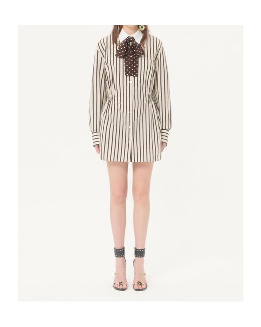 Valentino Natural Striped Bow Detailed Dress
