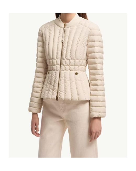 Moncler Natural Menthe Vertical-Quilted Short Down Jacket