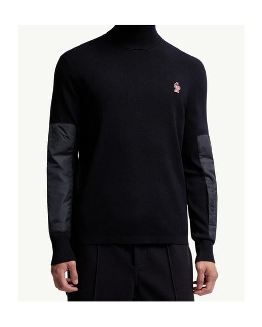 Moncler Blue Grenoble Logo Embroidered Polo Neck Jumper for men