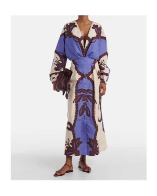 Johanna Ortiz Blue Latitud Marina Printed Cotton Midi Dress