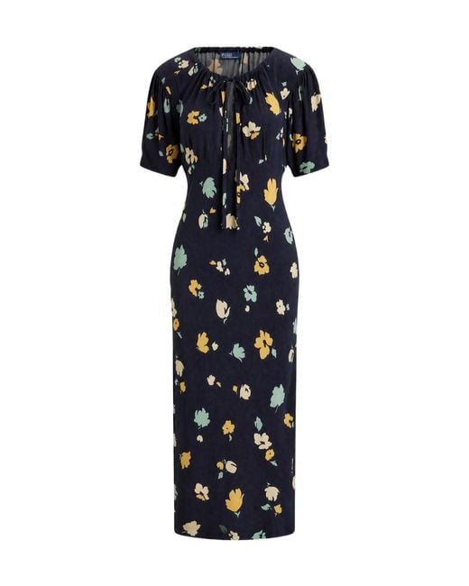 Polo Ralph Lauren Black Floral Keyhole Midi Dress