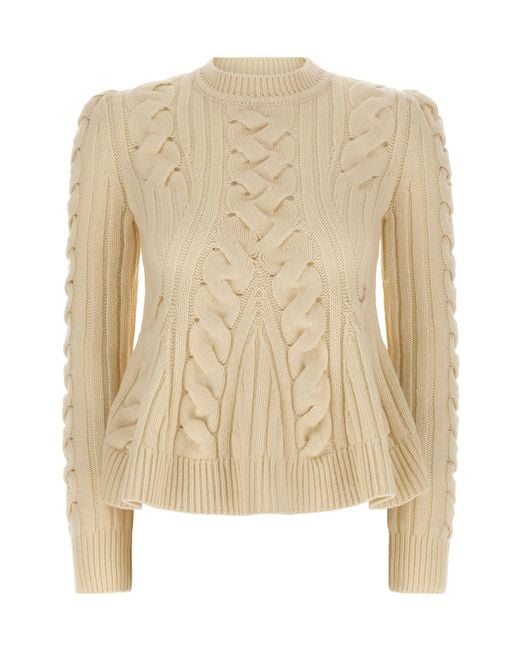 McQueen Natural Peplum Cable-Knit Jumper