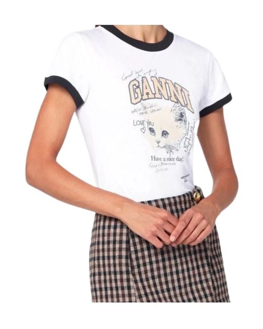 Ganni White Crew Neck Short-Sleeved T-Shirt