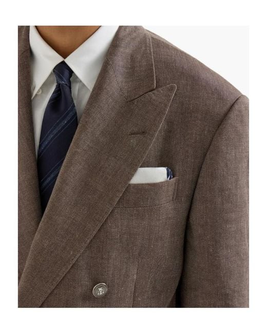 Brunello Cucinelli Blue Striped-Trim Silk Pocket Square for men