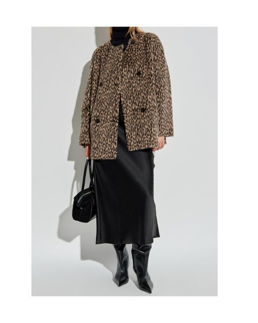 Emporio Armani Brown Leopard-Printed Double-Breasted Coat