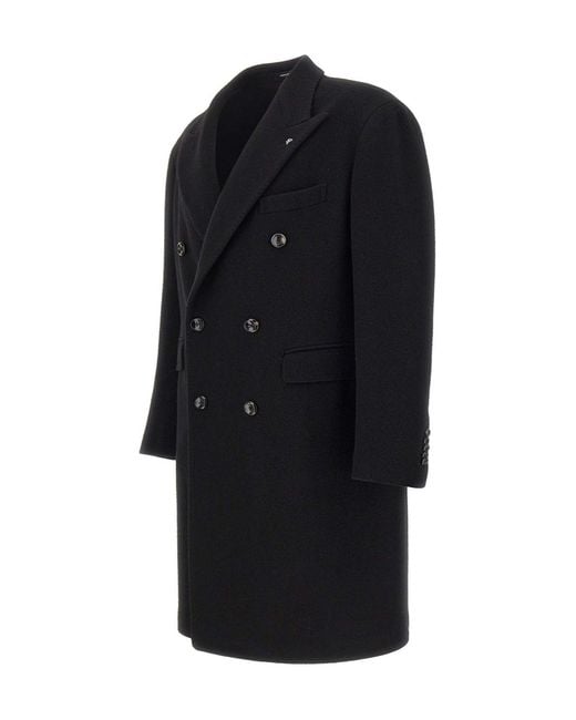 Tagliatore Black Double-Breasted Wool Coat for men