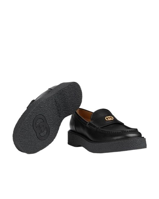 Gucci Black Menen Interlocking G-Plaque Loafers for men