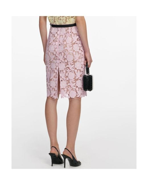 Self-Portrait Pink Floral Lace Pencil Skirt