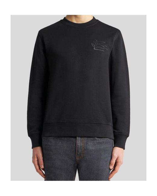 Etro Black Pegaso-Appliqué Crew-Neck Sweatshirt for men