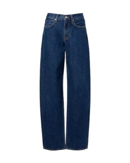 SLVRLAKE Denim Blue Tess Long Low-Rise Barrel-Leg Jeans