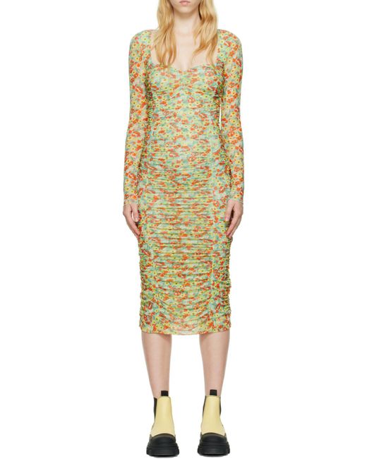 Ganni White Printed Mesh Midi Dress