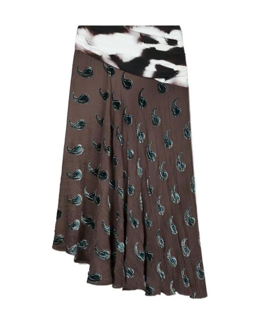 Tory Burch Gray Paisley-Pattern Asymmetric Midi Skirt