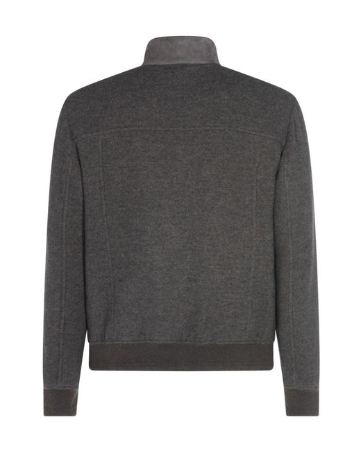 Canali Gray Suede Wool Zipper Jacket for men