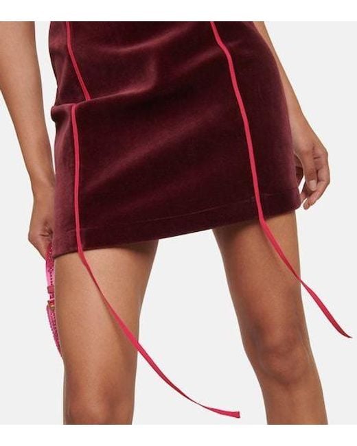 Nensi Dojaka Red Cutout Velvet And Mesh Minidress