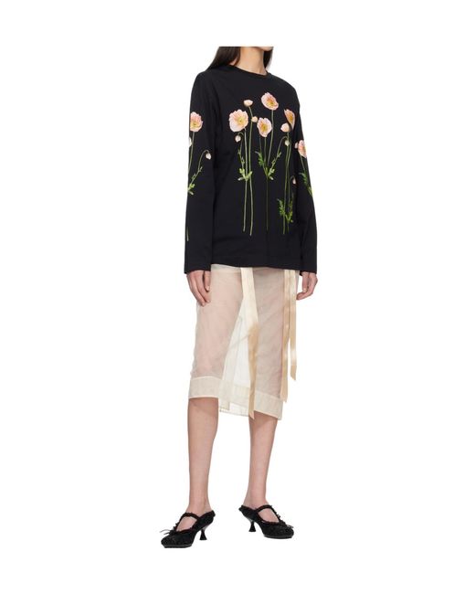 Simone Rocha Blue Poppy Field-Print Long-Sleeve T-Shirt