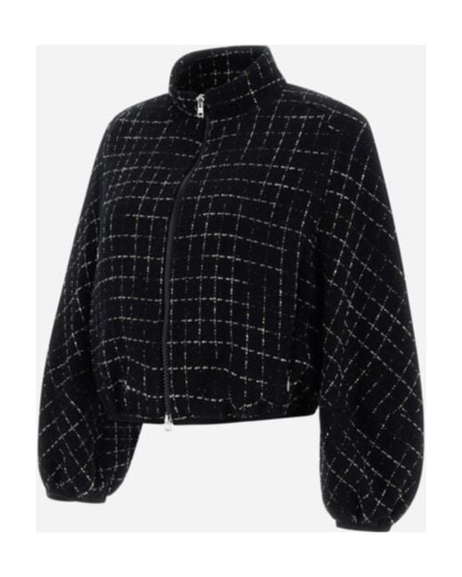 Herno Black Grid-Patterned Cropped Zipped Jacket