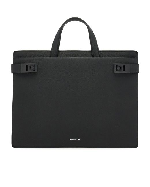 Ferragamo Black Ferragamo Gancini Buckled Briefcase for men