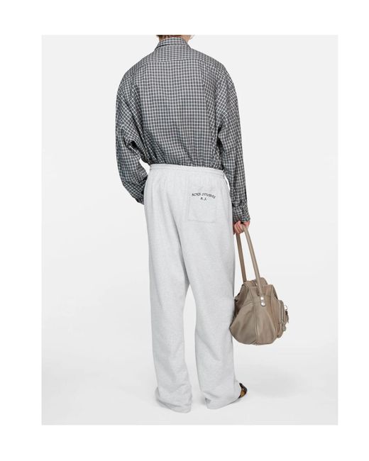 Acne White Logo Embroidered Trousers for men