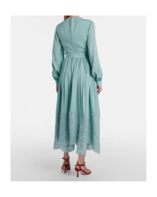Elie Saab Blue Lace-Trimmed Silk-Blend Midi Dress
